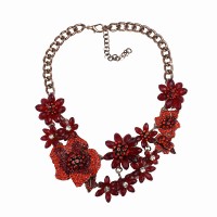 Red 3D Floral Crystal Encrusted Statement Necklace